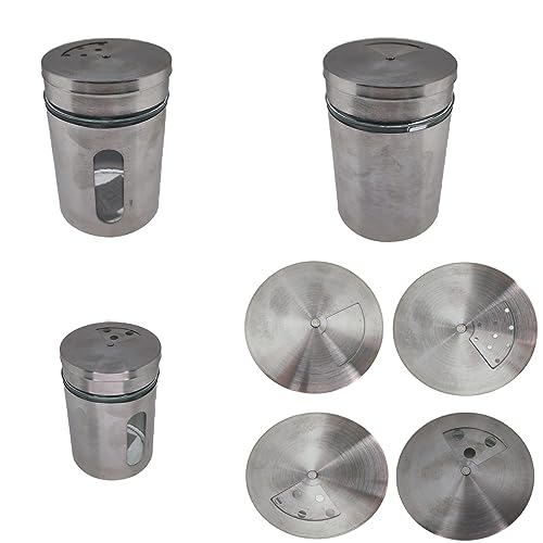 MC-Trend 6er Set Gewürz Streuer „BIG“ 11 x Ø 7,5 cm Glas in Edelstahlhülle 3 verschiedene Gewürzöffnungen verschließbar abgedichtet für Haus, Büro, Urlaub, Gastronomie Gewürzbehälter (6) von MC-Trend