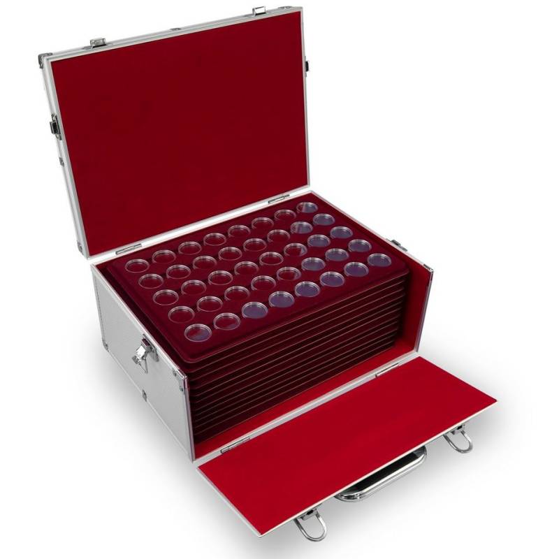 MC.Sammler Aufbewahrungsbox MC.Sammler Alu Münzkoffer für 440 Stk 2 Euro Münzen in Kapseln, mit 440 Münzkapseln 26mm von MC.Sammler