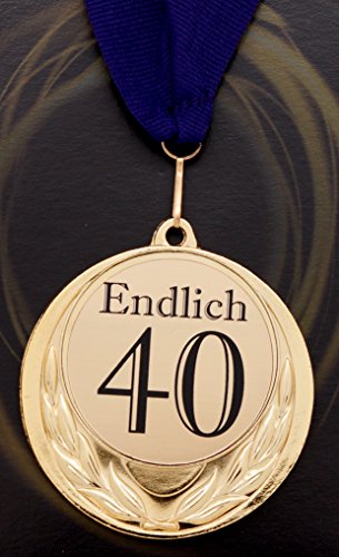 Edle Medaille/Auszeichnung mit Gravurschild "Endlich 40" und Umhängeband von MC