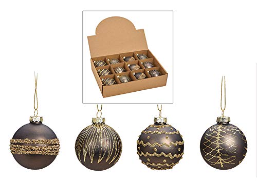 MC 12er Set edle Luxus Glas Weihnachtskugeln Ø 6cm Weihnachtsbaum Kugeln Christbaumkugeln Weihnachts Deko (GRAU Gold) von MC