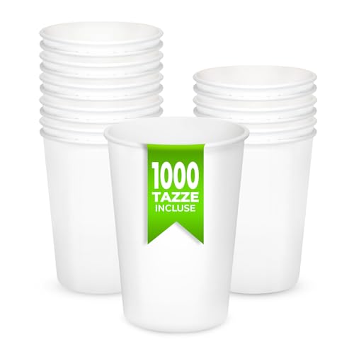 MC Weiße Pappbecher 210 ml 1000 Stück (20 Packungen mit je 50 Stück) Kaffeebecher aus Papier geeignet für heiße und kalte Getränke. Einwegbecher bis zu 70 °C für 2 Stunden von MC