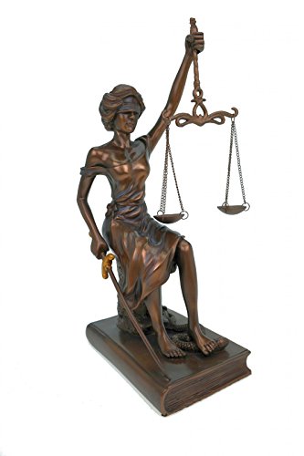 Skulptur Justitia, Göttin der Gerechtigkeit, bronzierte Figur, sitzend von MC