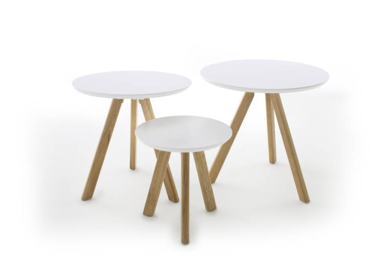 MCA Furniture Couchtisch 3er-Set Sinio mit Platte weiß matt/Beine Asteiche massiv von MCA Furniture