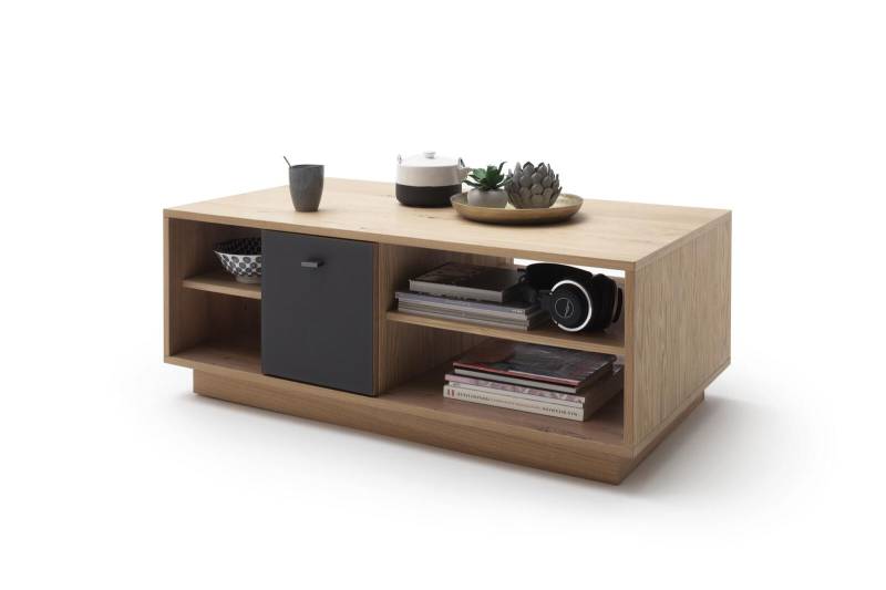 MCA Furniture Couchtisch Valencia, Balkeneiche bianco geölt, Absetzung Glas anthrazit satiniert, ca. 115 x 65 cm, H: 44 cm von MCA Furniture