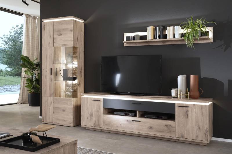 MCA Furniture Wohnkombinationnation Modena in Viking Oak/Absatz anthrazit von MCA Furniture