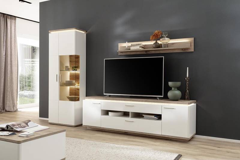 MCA Furniture Wohnkombinationnation PALERMO ca. B295 H208 T50 cm in Softwhite tiefgezogen von MCA Furniture