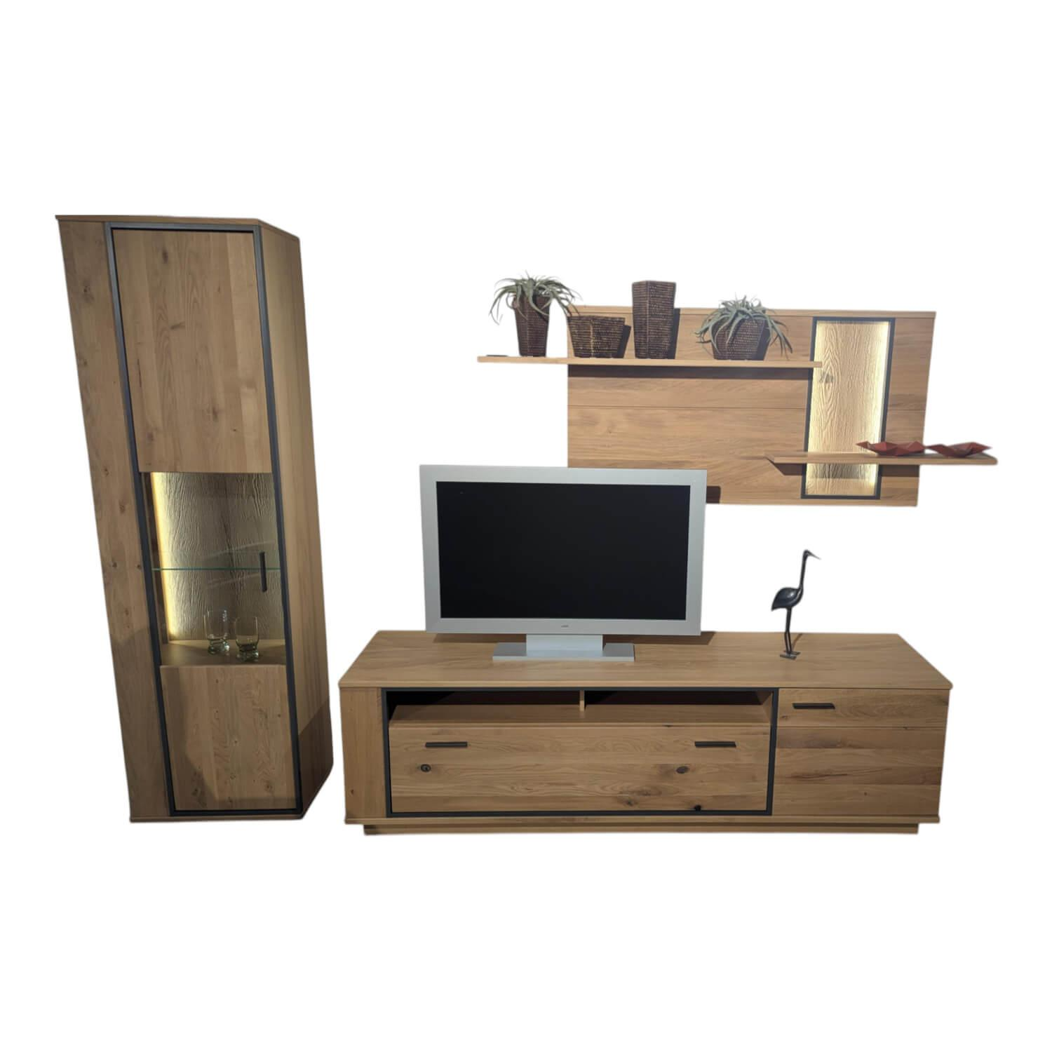 Wohnwand Campinas Asteiche Bianco Teilmassiv Metall Anthrazit von MCA Furniture