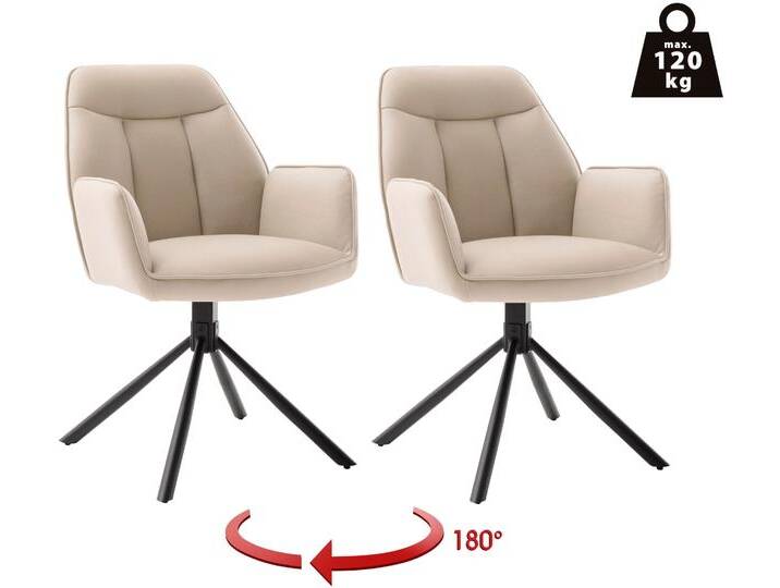 Armlehnstuhl MCA FURNITURE RAFAELA Esszimmerstuhl (2er Set) - Stuhl , beige (creme, schwarz), B:62cm H:89cm T:64cm, Polyester, Stühle, 180 drehbar, Metall, Mikrofaser, belastbar 120 kg von MCA-furniture