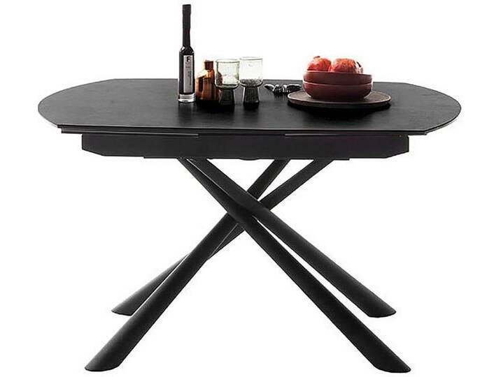 Esstisch MCA FURNITURE NICOSIA Vierfußtisch 130-190 cm , grau (anthrazit, schwarz matt lackiert, anthrazit), B:130cm H:76cm T:100cm, Keramik / Sicherheitsglas schwarz lackiert / 13 mm, Metall, Gestell: Metall, schwarz matt lackiert, Tische, Keramik, Metall, Rotationsauszug, ausziehbar, Tischplatte 11 mm von MCA-furniture