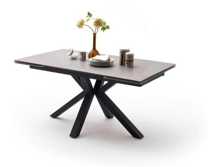 Esstisch MCA FURNITURE Nagano , grau (hellgrau, schwarz matt lackiert, hellgrau), B:160cm H:76cm T:90cm, Keramik-Sicherheitsglas-Metall Gestell, Tische, Esstisch Glas-Keramik mit Stirnauszug, Topseller von MCA-furniture
