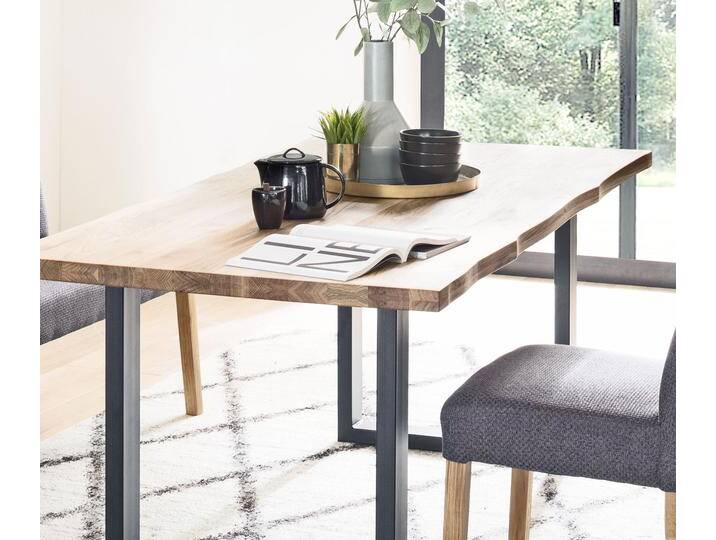 Esstisch MCA LIVING Rockford , braun (wildeiche, wildeiche, wildeiche), B:200cm H:77cm T:100cm, 100% Massivholz/ Gestell Metall, Tische, Rechteckiger Esstisch Esstisch Holz-Esstische, Massivholztisch mit Baumkante von MCA-furniture