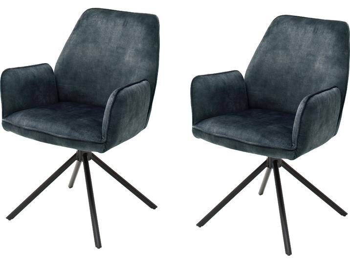 Esszimmerstuhl MCA FURNITURE Ottawa mit Armlehne , blau (petrol, metall schwarz matt lackiert), B:60cm H:89cm T:64cm, 100% Polyester, Stühle, Vintage Veloursoptik mit Keder, Stuhl belastbar bis 120 Kg von MCA-furniture
