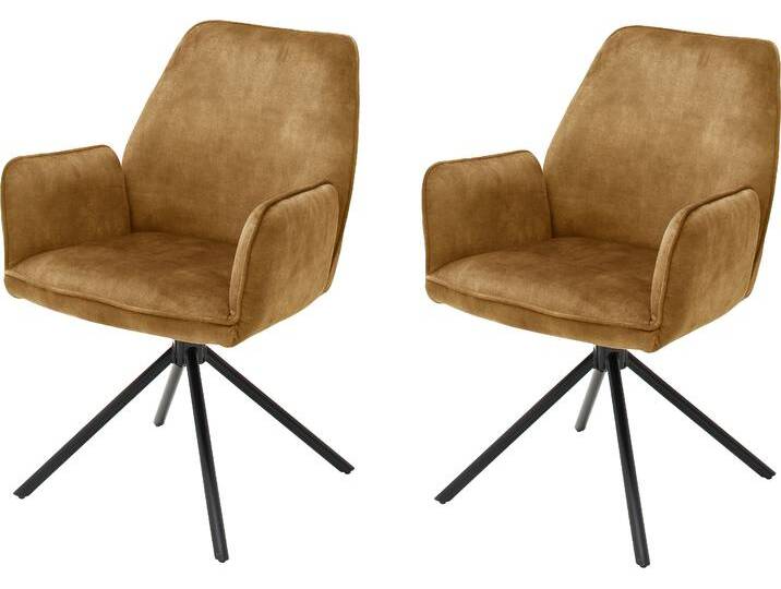 Esszimmerstuhl MCA FURNITURE Ottawa mit Armlehne , gelb (curry, metall schwarz matt lackiert), B:60cm H:89cm T:64cm, 100% Polyester, Stühle, Vintage Veloursoptik mit Keder, Stuhl belastbar bis 120 Kg von MCA-furniture