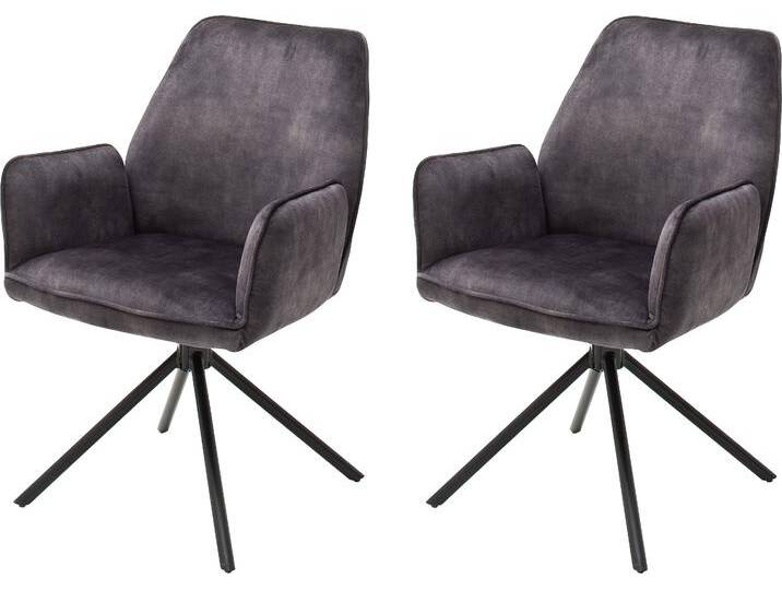 Esszimmerstuhl MCA FURNITURE Ottawa mit Armlehne , grau (anthrazit, metall schwarz matt lackiert), B:60cm H:89cm T:64cm, 100% Polyester, Stühle, Vintage Veloursoptik mit Keder, Stuhl belastbar bis 120 Kg von MCA-furniture