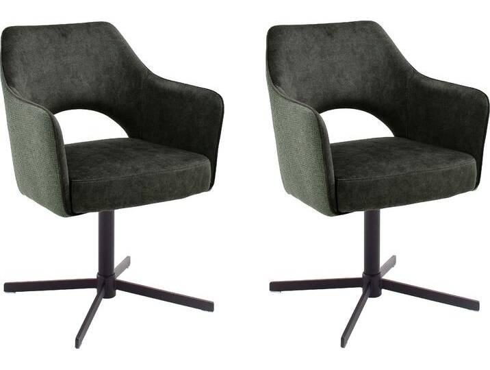 Esszimmerstuhl MCA FURNITURE Valetta , grün (olive, metall schwarz matt lackiert), B:64cm H:85cm T:61cm, 100% Polyester, Stühle, 2 er Set, 360 drehbar, Taschenfederkern, belastbar 120 kg von MCA-furniture
