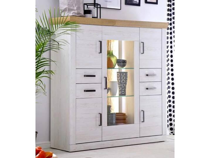 Highboard Madrid Landhaus Pinie Aurelio/ Grandson Oak mit 2er set LED Band 100 cm von MCA-furniture