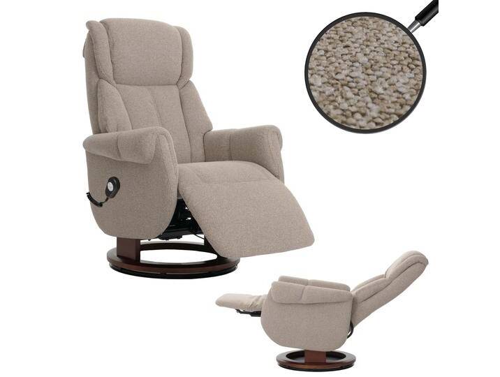 MCA Relaxsessel + Aufstehhilfe HWC-N58, Fernsehsessel Sessel Fußstütze Bouclé Stoff Holz Braun, Holz walnussfarben von MCA-furniture