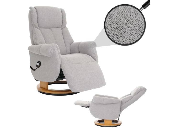 MCA Relaxsessel + Aufstehhilfe HWC-N58, Fernsehsessel Sessel Fußstütze Bouclé Stoff Holz Grau, Holz Natur von MCA-furniture