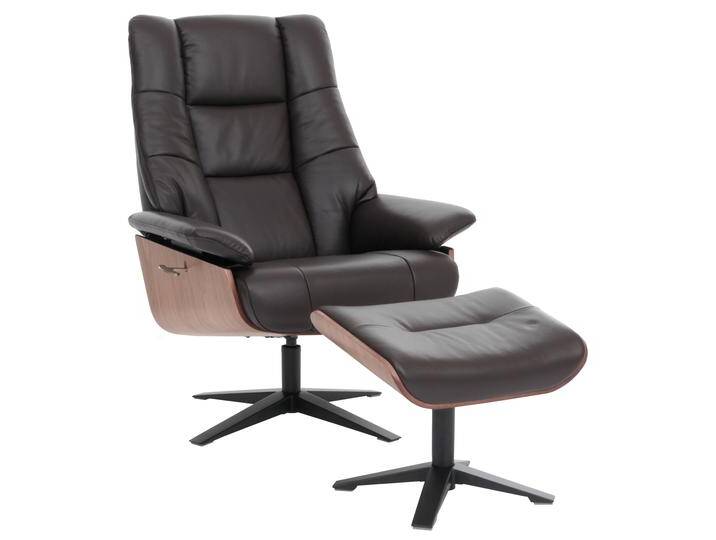 MCA Relaxsessel + Hocker HWC-N57, Fernsehsessel Liegesessel, Holz Echtleder Braun von MCA-furniture