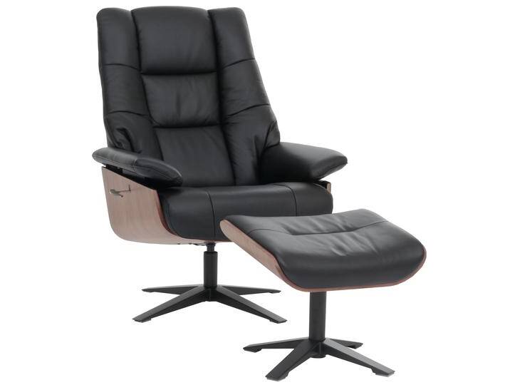 MCA Relaxsessel + Hocker HWC-N57, Fernsehsessel Liegesessel, Holz Echtleder Schwarz von MCA-furniture