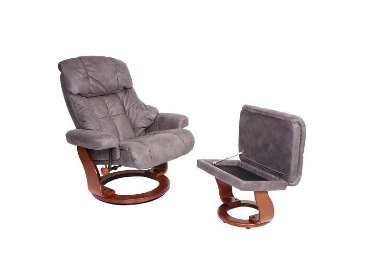 MCA Relaxsessel Calgary XXL, TV-Sessel Hocker, 180kg belastbar Stoff/Textil ~ braun, Gestell naturbraun Dunkelgrau, Gestell Walnuss-Optik von MCA-furniture