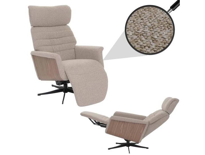 MCA Relaxsessel HWC-N56, Fernsehsessel Liegesessel Fußstütze drehbar Holz Stoff/Textil Stoff braun, Holz Walnuss-Optik von MCA-furniture