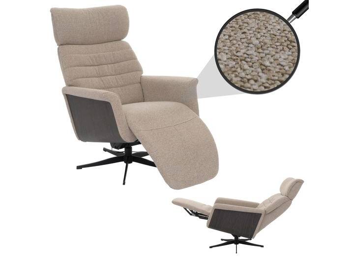 MCA Relaxsessel HWC-N56, Fernsehsessel Liegesessel Fußstütze drehbar Holz Stoff/Textil Stoff braun, Holz grau von MCA-furniture