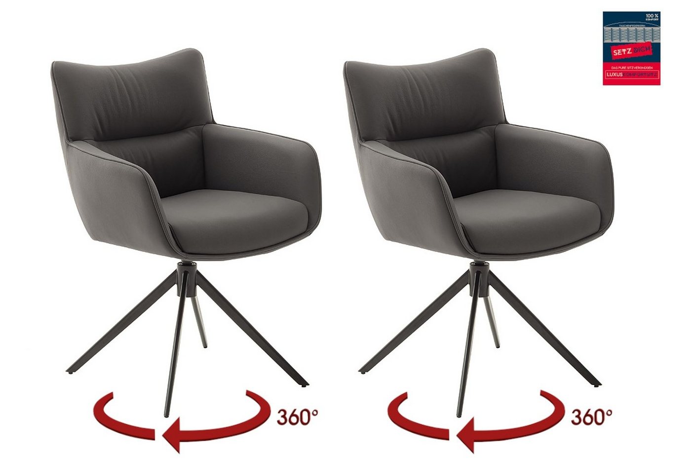 MCA furniture Armlehnstuhl (2-er Set) in Anthrazit, Leder - 61x88x63cm (BxHxT) (2-er Set) von MCA furniture