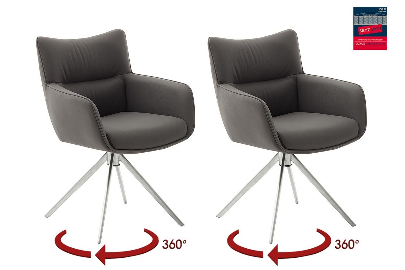 MCA furniture Armlehnstuhl (2-er Set) in Anthrazit, Leder - 61x88x63cm (BxHxT) (2-er Set) von MCA furniture