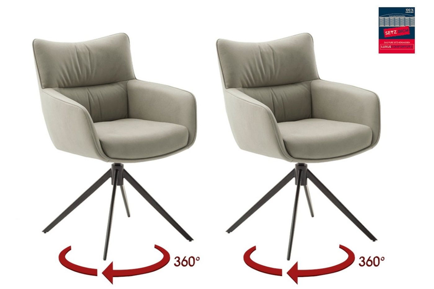 MCA furniture Armlehnstuhl (2-er Set) in Creme, Leder - 61x88x63cm (BxHxT) (2-er Set) von MCA furniture