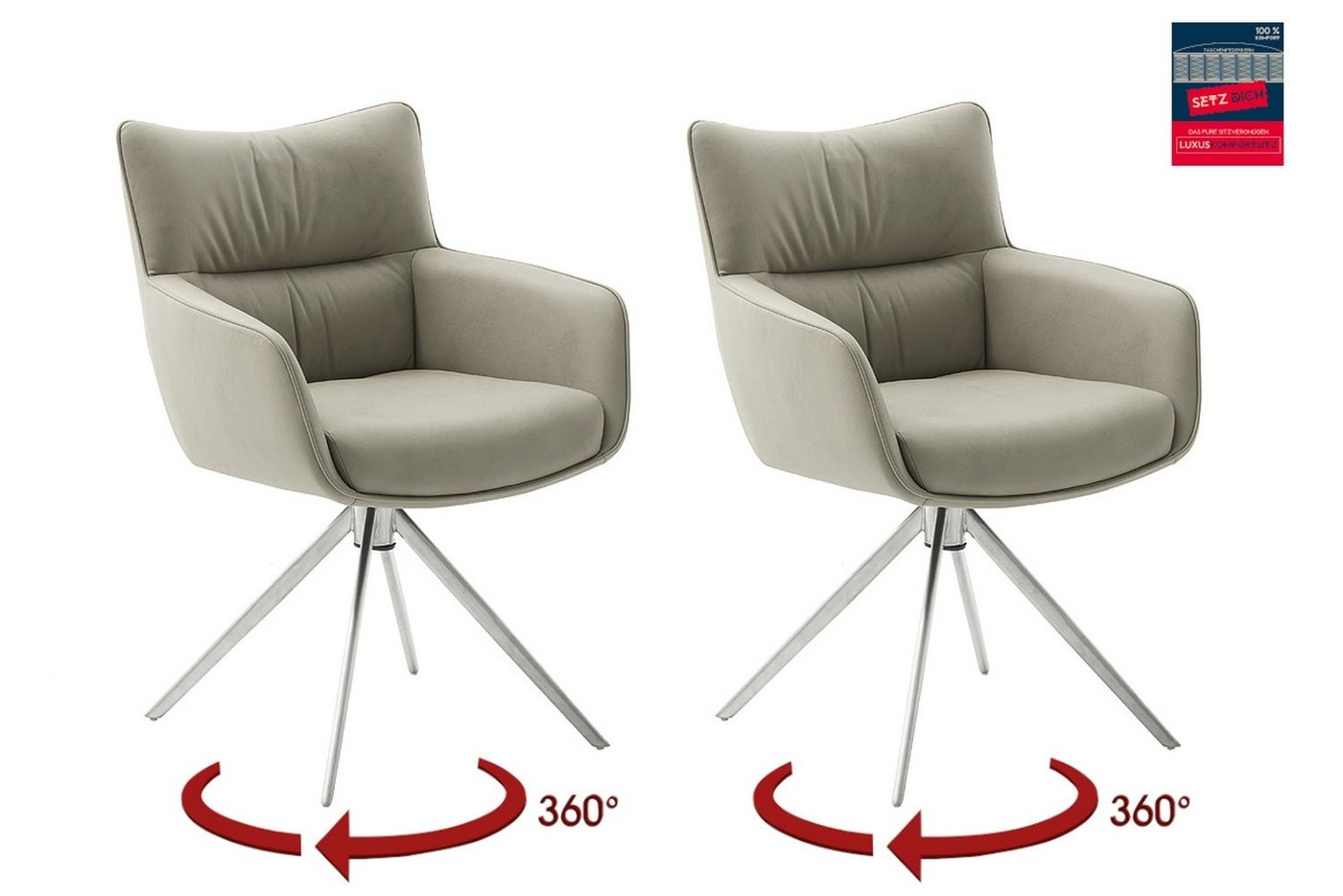 MCA furniture Armlehnstuhl (2-er Set) in Creme, Leder - 61x88x63cm (BxHxT) (2-er Set) von MCA furniture