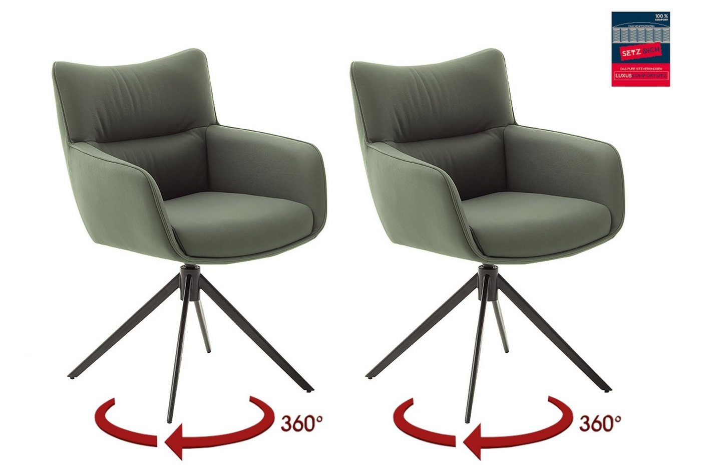 MCA furniture Armlehnstuhl (2-er Set) in Olive, Leder - 61x88x63cm (BxHxT) (2-er Set) von MCA furniture