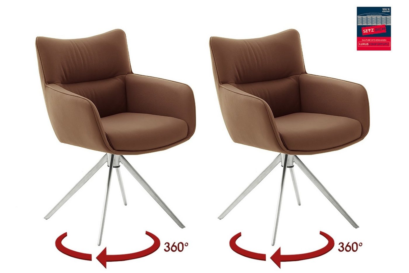 MCA furniture Armlehnstuhl (2-er Set) in Rostbraun, Leder - 61x88x63cm (BxHxT) (2-er Set) von MCA furniture