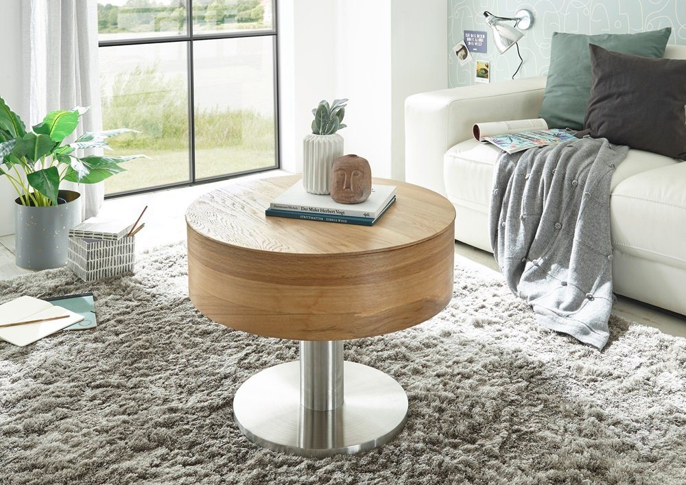 MCA furniture Couchtisch Couchtisch Tanger, rund, Ø60, Asteiche / Edelstahl, auf Rollen (no-Set), Breite 60 cm,Tischplatte aus Echtholz furniert von MCA furniture