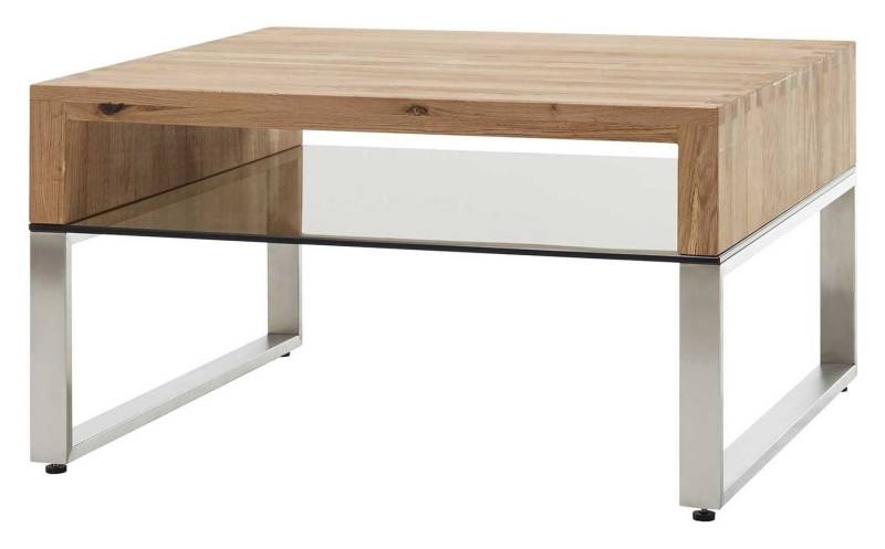 MCA furniture Couchtisch HILARY, Asteiche massiv, 70 x 70 cm, Edelstahlgestell, Ablageboden aus Glas von MCA furniture