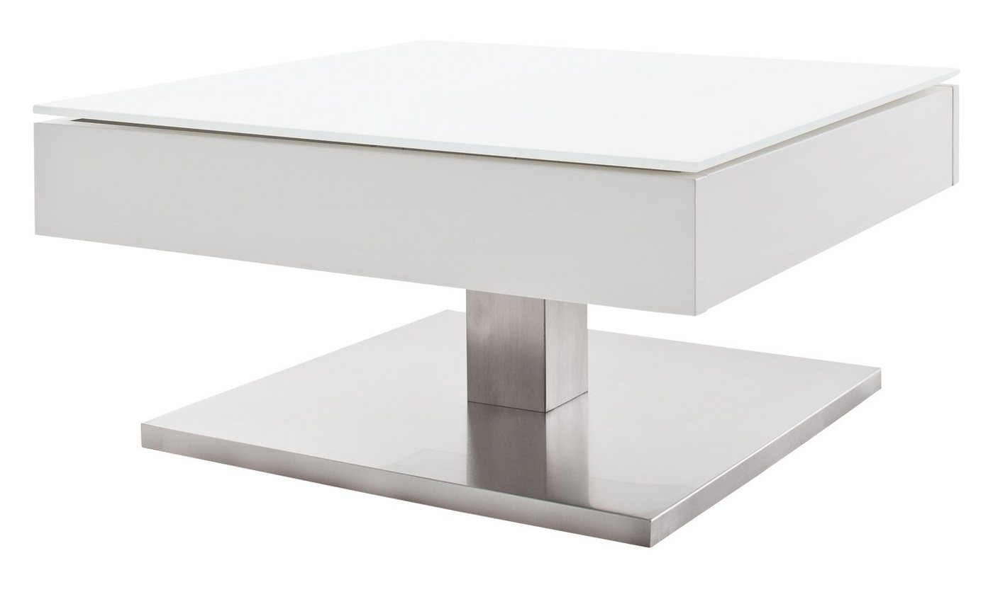 MCA furniture Couchtisch MARIKO, 75 x 75 cm, Weiß matt, Sicherheitsglas, Edelstahloptik von MCA furniture