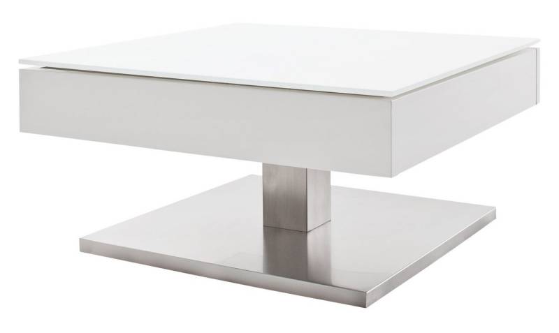 MCA furniture Couchtisch MARIKO, 75 x 75 cm, Weiß matt, Sicherheitsglas, Edelstahloptik von MCA furniture