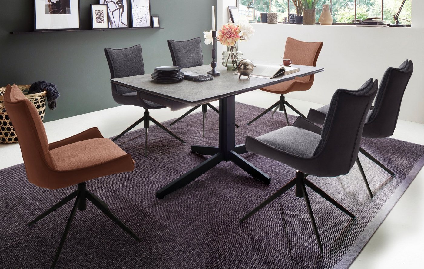 MCA furniture Esszimmerstuhl Deyna (2er-Set mit Metallgestell in schwarz), 360° drehbar mit Nivellierung von MCA furniture