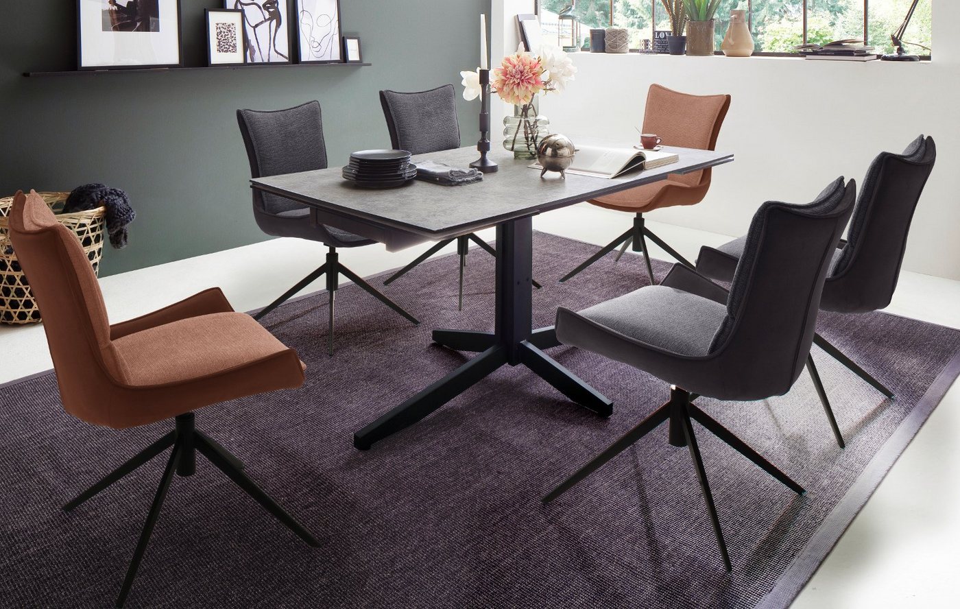 MCA furniture Esszimmerstuhl Deyna (2er-Set, mit Metallgestell in schwarz), 360° drehbar mit Nivellierung von MCA furniture