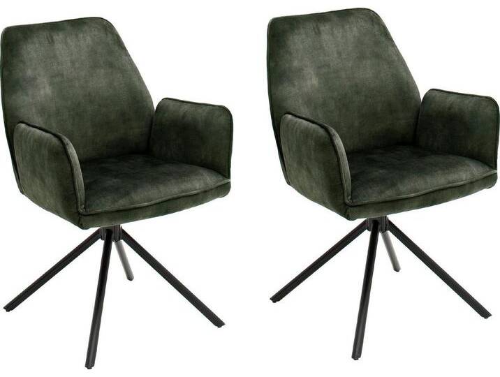 MCA furniture Esszimmerstuhl Ottawa mit Armlehne (Set, 2 St), Vintage Veloursoptik mit Keder, Stuhl belastbar bis 120 Kg, grün, nicht drehbar von MCA-furniture