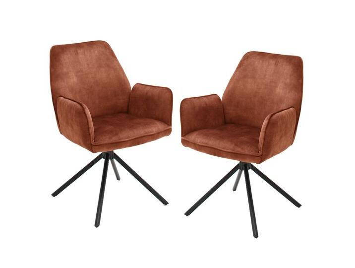 MCA furniture Esszimmerstuhl mit Armlehnen Ottawa im 2er Set 4-Fuß-Gestell schwarz Vintage Velouroptik Bezugsfarbe wählbar von MCA-furniture