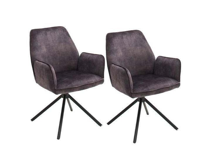 MCA furniture Esszimmerstuhl mit Armlehnen Ottawa im 2er-Set Vintage Velouroptik Bezugsfarbe anthrazit 4-Fuß-Gestell schwarz Stuhl im 2er Set von MCA-furniture