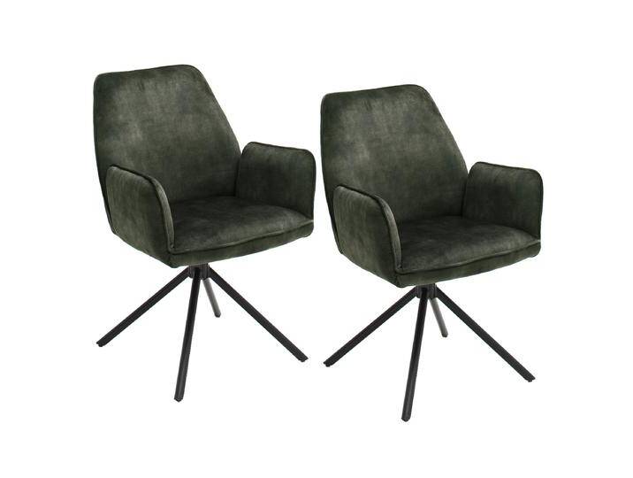 MCA furniture Esszimmerstuhl mit Armlehnen Ottawa im 2er-Set Vintage Velouroptik Bezugsfarbe olivgrün 4-Fuß-Gestell schwarz Stuhl im 2er Set von MCA-furniture