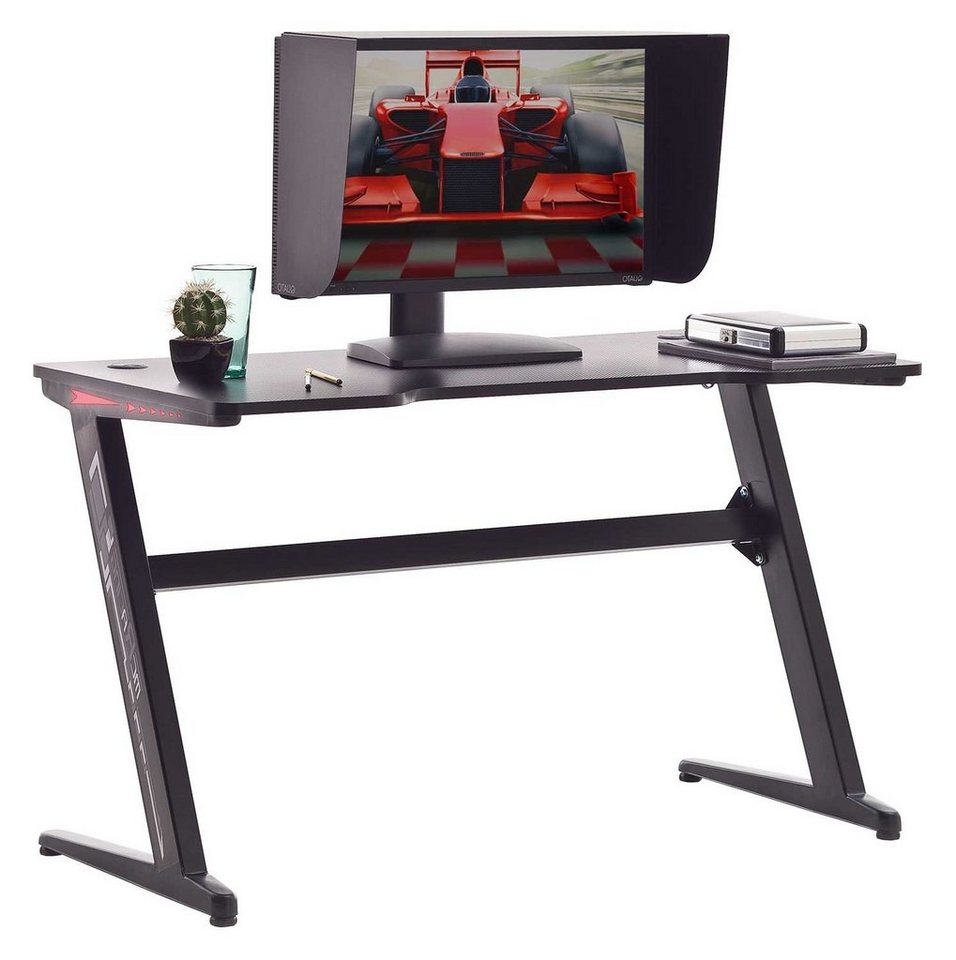 MCA furniture Gamingtisch MC RACING, Schwarz, Carbon, Metall, B 120 cm x T 60 cm, mit LED-Beleuchtung von MCA furniture