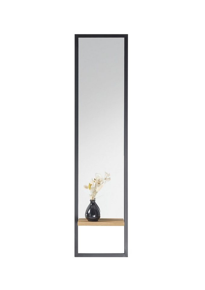 MCA furniture Garderobenspiegel Yorkshire (Wandspiegel, 30x125 cm), Metallrahmen, mit Ablage aus Eiche von MCA furniture