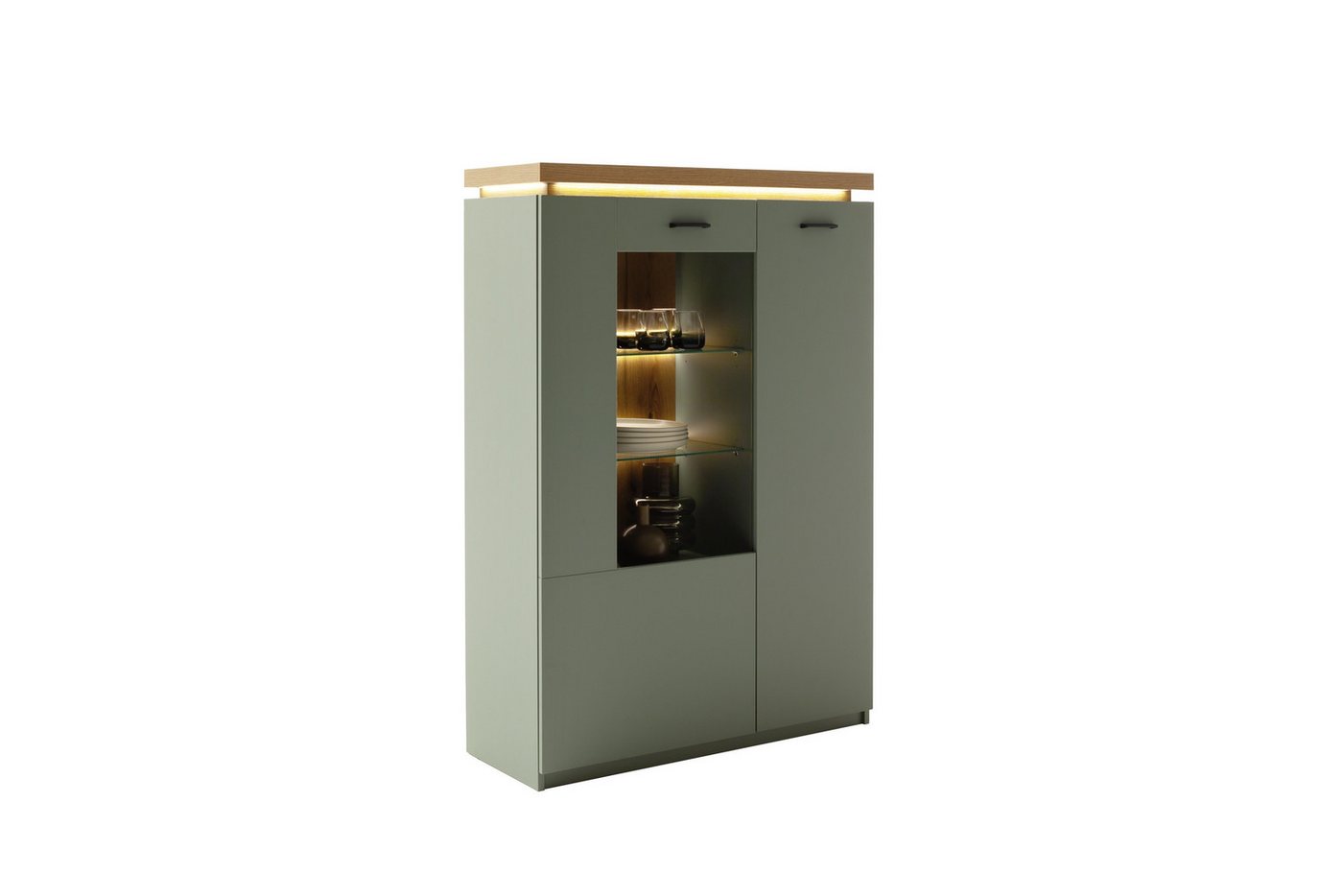 MCA furniture Highboard 2 Türen, LED, in Salbei grün/ Eichenfarben Dekor - 98x144x38 (BxHxT) von MCA furniture
