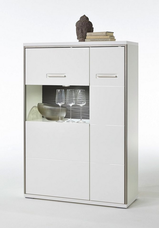 MCA furniture Vitrine Highboard Trento 3, weiß Hochglanz, ohne Beleuchtung von MCA furniture