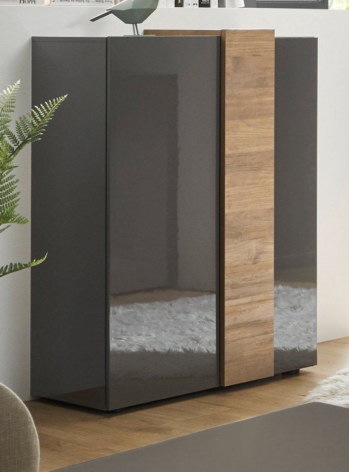 MCA furniture Highboard Positano (Kommode im grau Hochglanz mit Eiche, BxH ca. 78 x 116 cm), Front und Korpus in Hochglanz, Soft-Close von MCA furniture