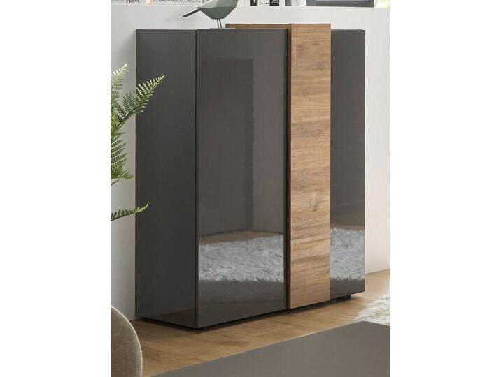 MCA furniture Highboard Positano (Kommode im grau Hochglanz mit Eiche, BxH ca. 78 x 116 cm), Front und Korpus in Hochglanz Soft-Close, grau von MCA-furniture