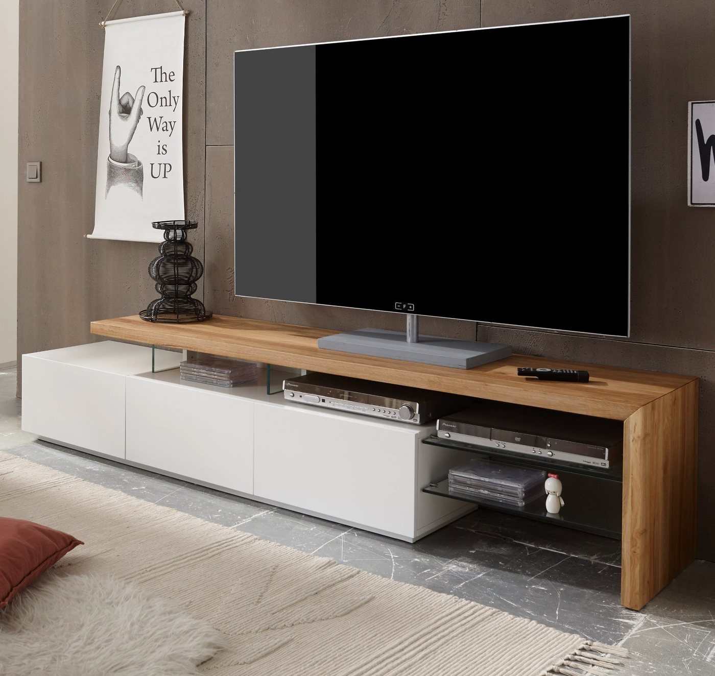 MCA furniture Lowboard »Alimos« (TV Unterschrank 204 x 44 cm, weiß Lack und Asteiche massiv), lackiert, Massivholz, geölt von MCA furniture